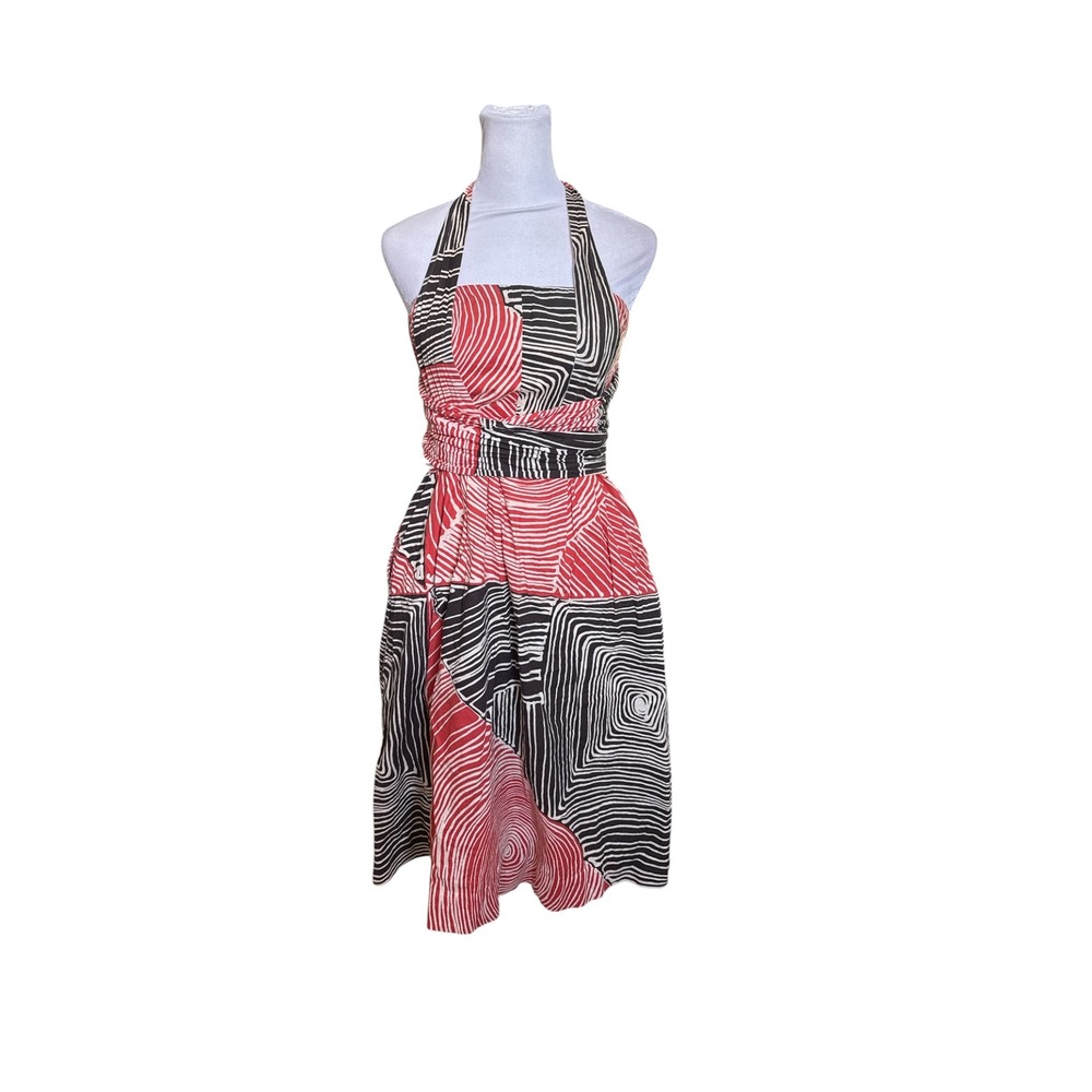 We Love Vera Red Black Abstract Halter Cotton Dress 4